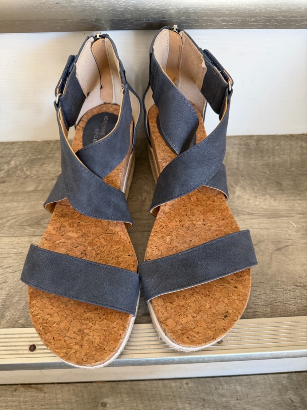Adrienne Vittadini Navy Crisscross Cork Sandals